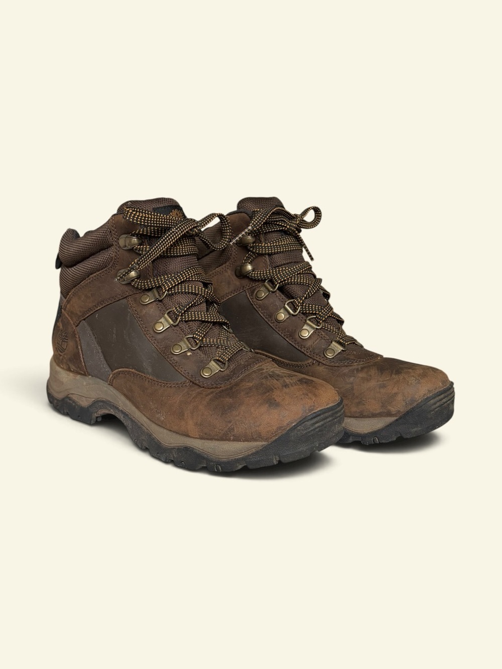 Timberland Keele Ridge Sz 8.5 Waterproof Hiking Boots Brown Leather Trail A163L